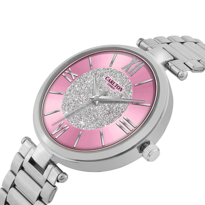Carlton London Women Sabrina Silver/Pink Analog Watch - CLSPNK