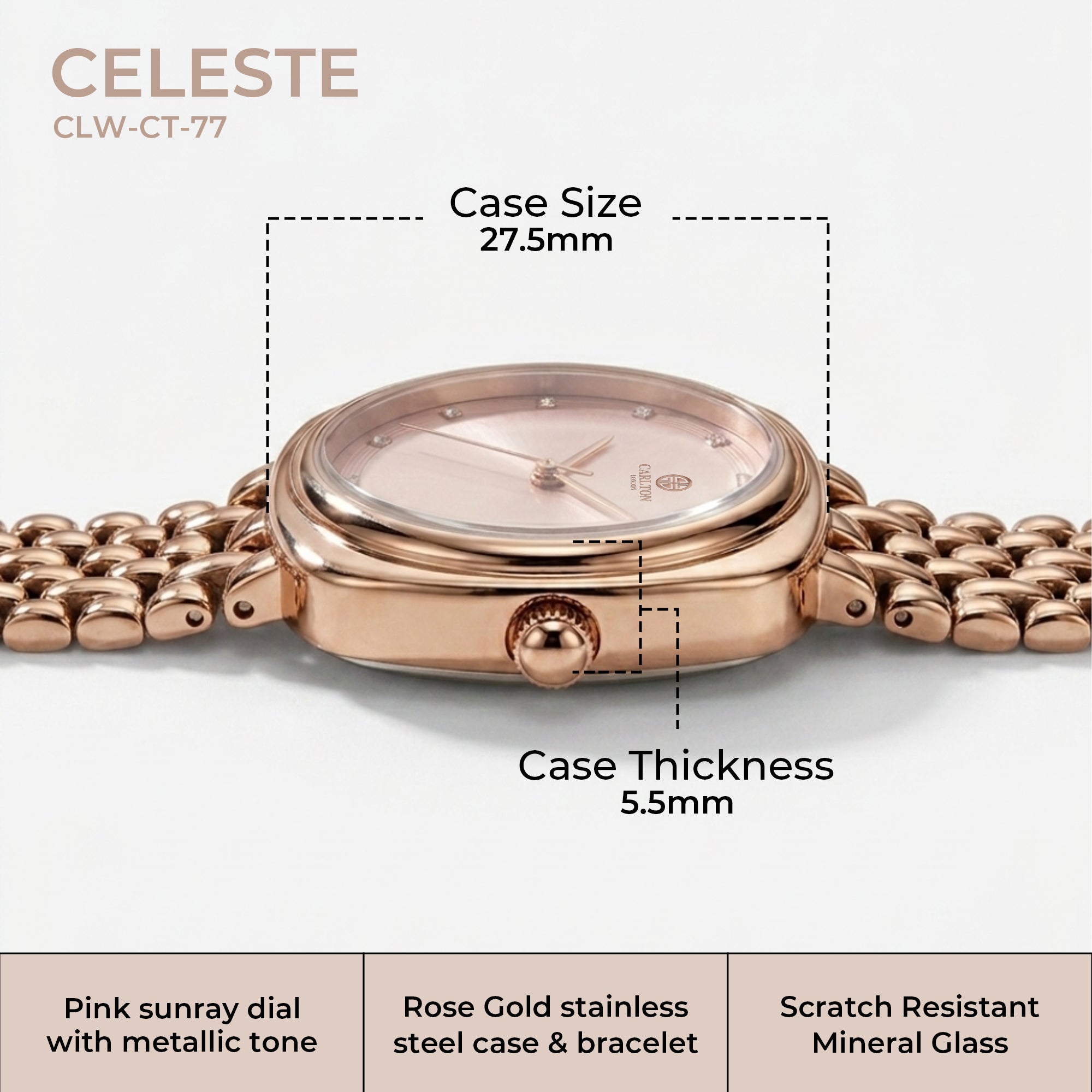 Celeste Pink Dial Women Analog Watch - CLW-CT-77