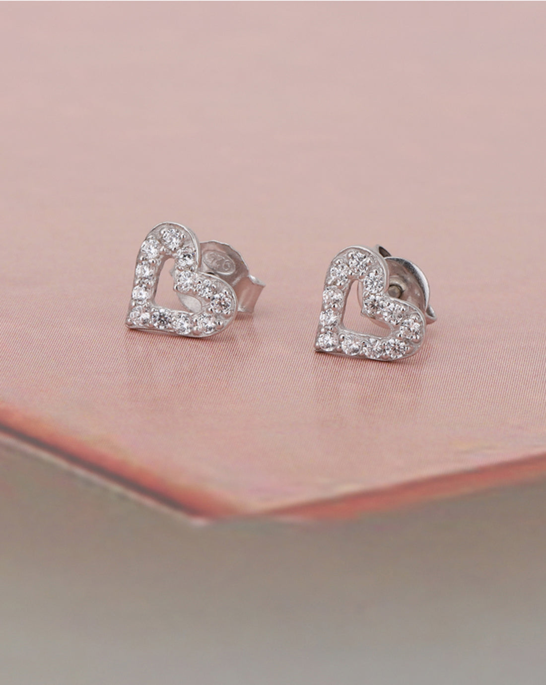 Carlton London 925 Sterling Rhodium Plated Cz Heart Stud Earring For Women