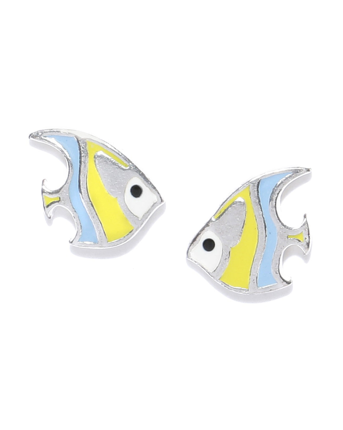 Carlton London 925 Sterling Silver Rhodium Plated Enamel Fish Stud Earring For Girl
