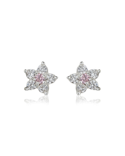 Carlton London Pink 925 Sterling Silver Rhodium Plated Cz Floral Stud Earring