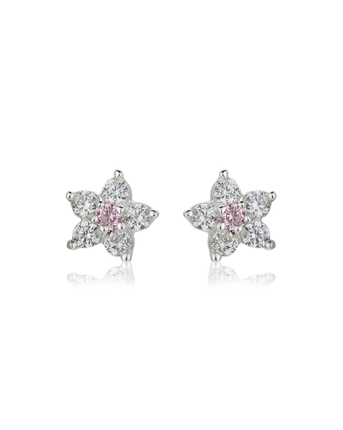 Carlton London Pink 925 Sterling Silver Rhodium Plated Cz Floral Stud Earring