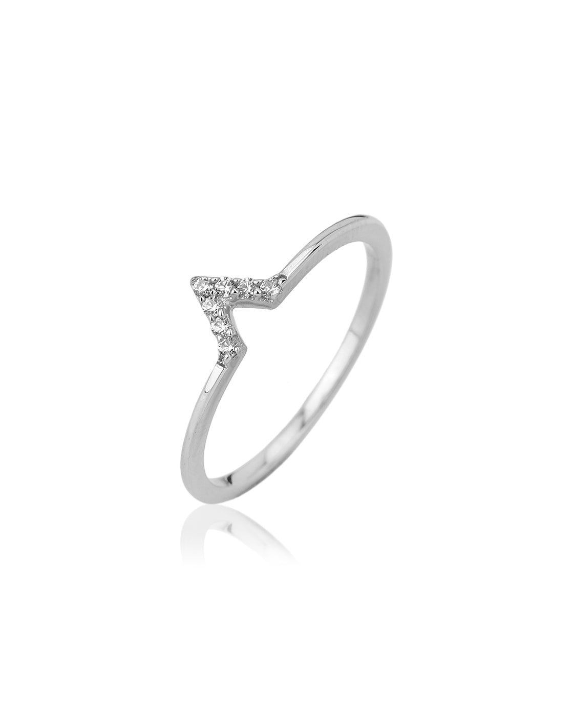 Carlton London 925 Sterling Silver Rhodium Plated Silver Toned &quot;V&quot; Shape Cz Studded Finger Ring For Women