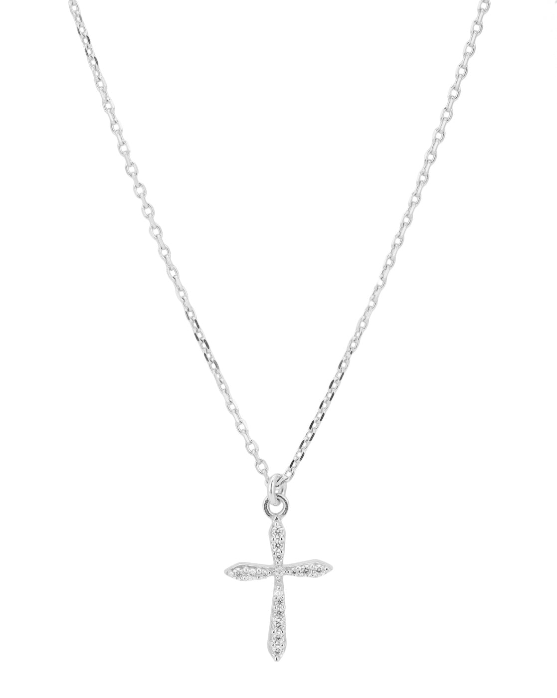 Rhodium Plated with CZ Greek Cross Pendant with Chain