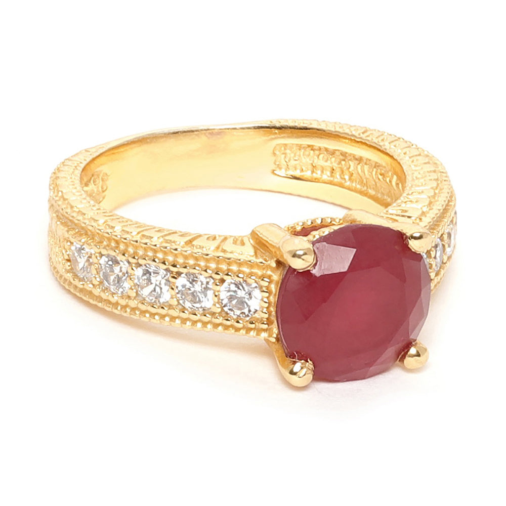 Carlton London Gold Plated Red Stone Studded Finger Ring For Women