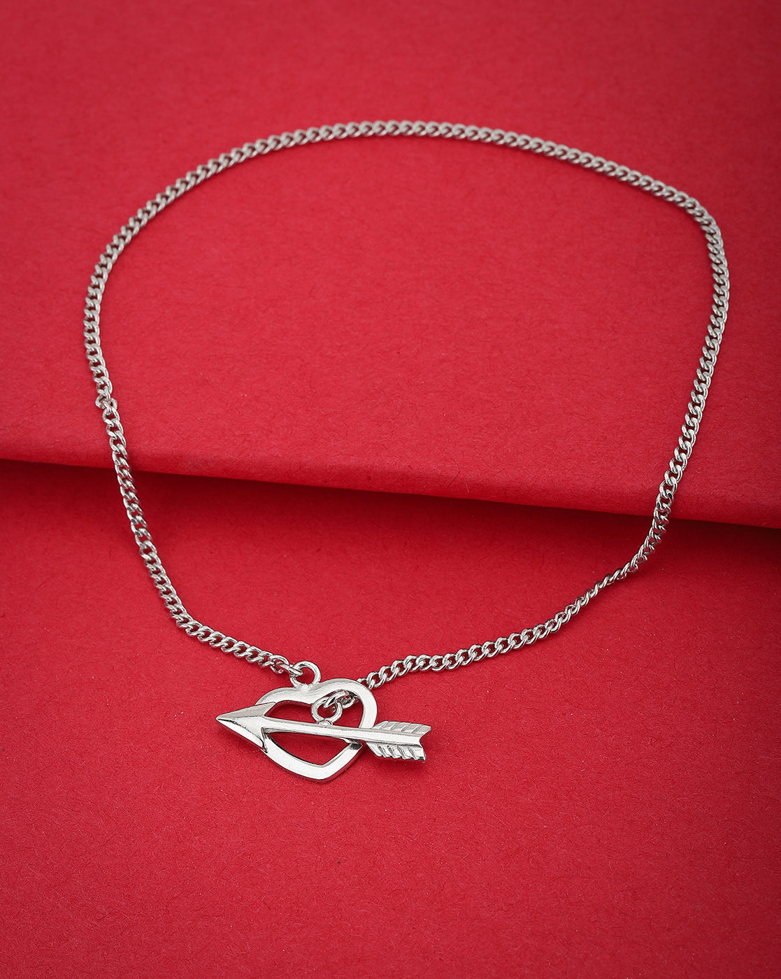 Carlton London Rhodium Plated Heart With Arrow Bracelet For Women