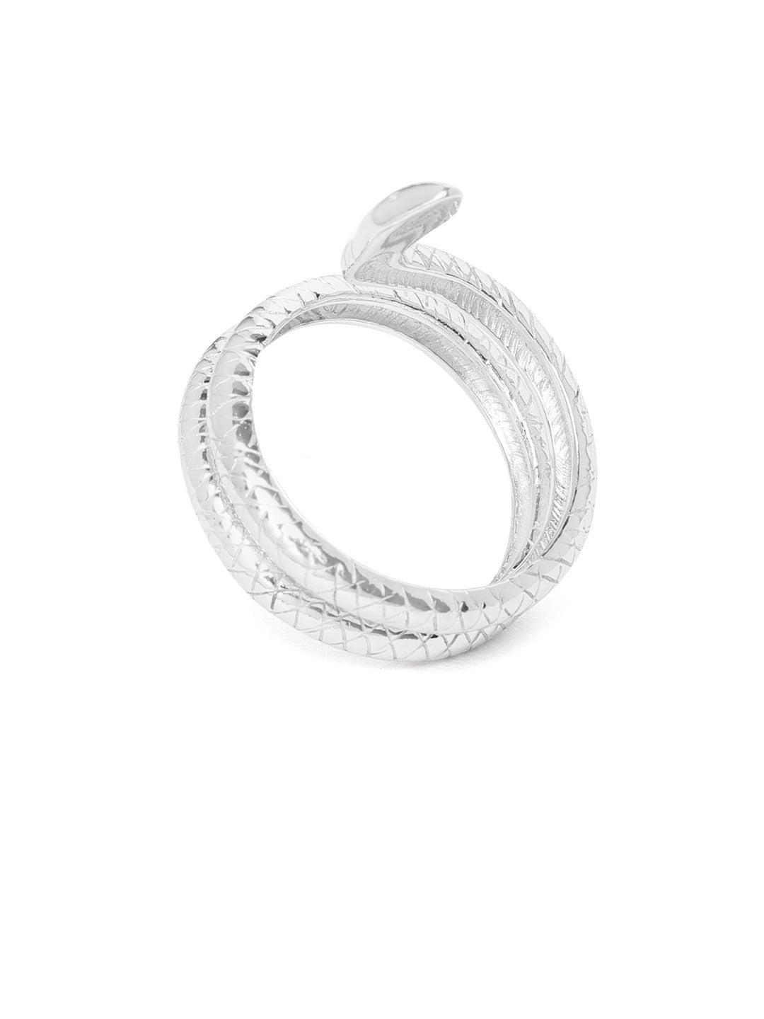 Carlton London Rhodium Plated Silver Toned Snake Shape Adjustable Finger Ring For Women