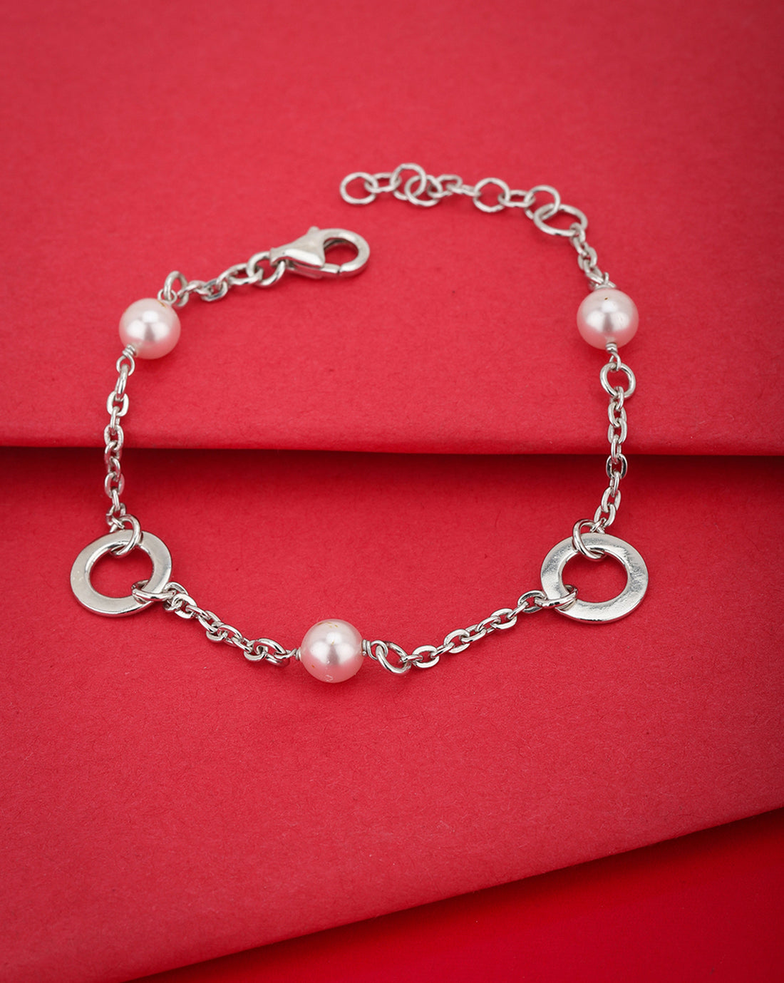 Carlton London Rhodium Plated With Pearl Bracelet For Women