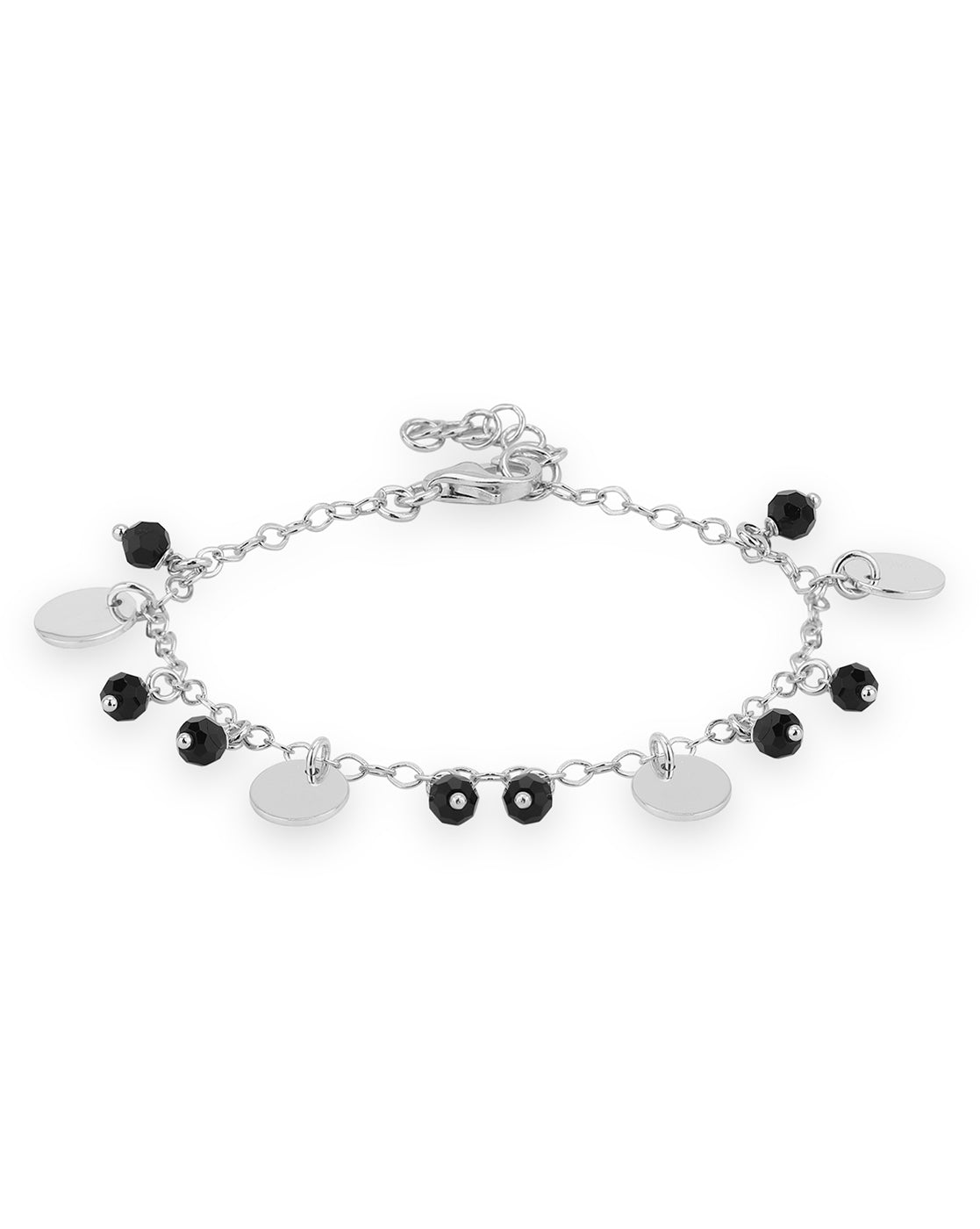 Carlton London Rhodium Plated With Black Bead Charm Bracelet