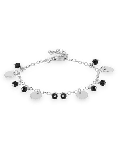 Carlton London Rhodium Plated With Black Bead Charm Bracelet