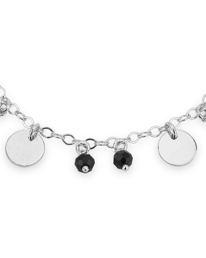 Carlton London Rhodium Plated With Black Bead Charm Bracelet