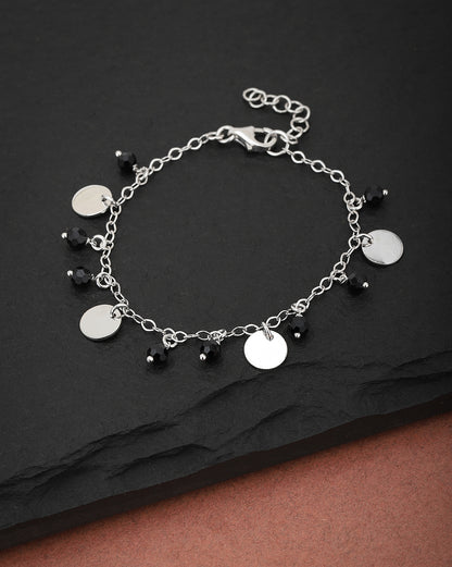 Carlton London Rhodium Plated With Black Bead Charm Bracelet