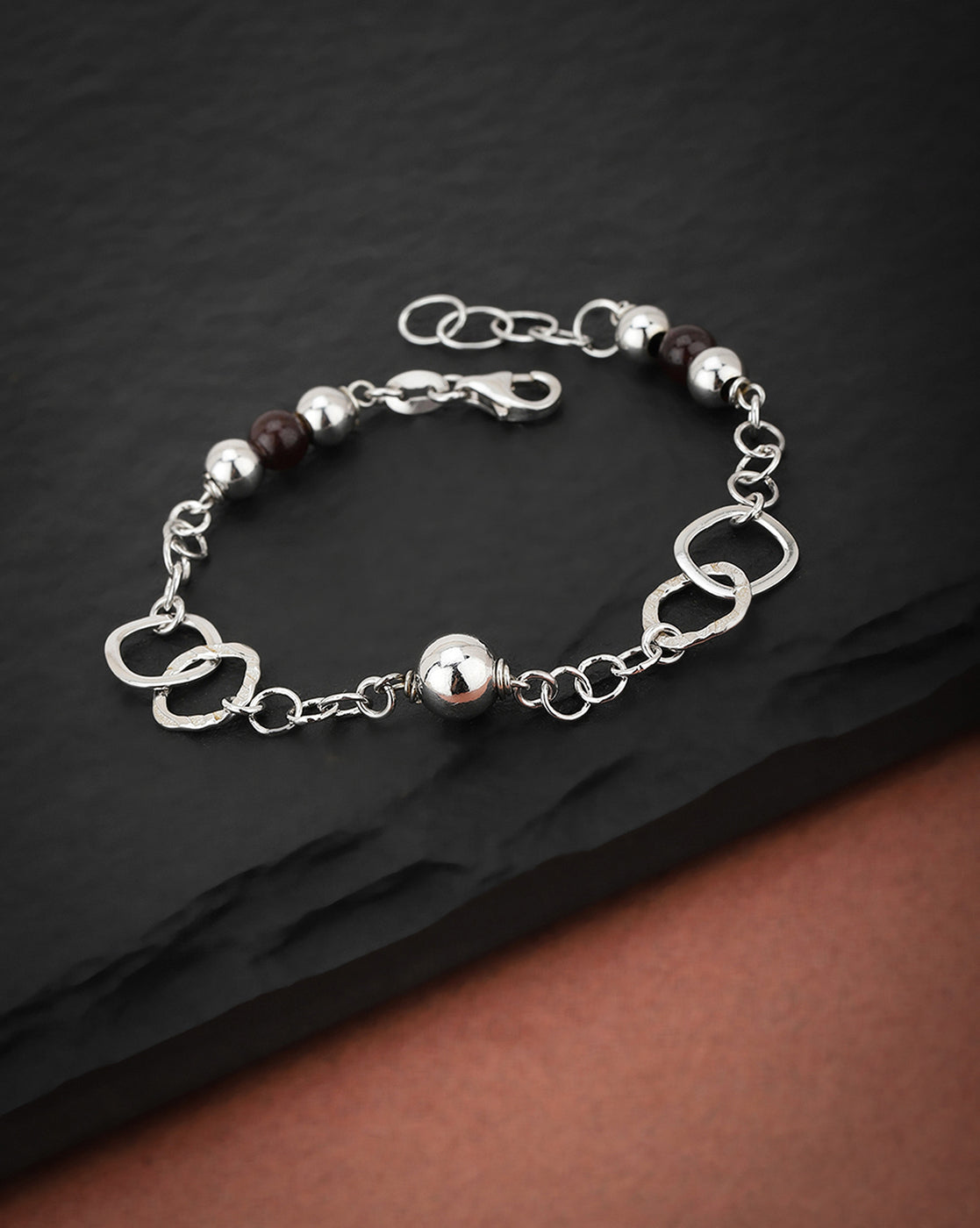 Carlton London Rhodium Plated With Beaded Link Bracelet For Women