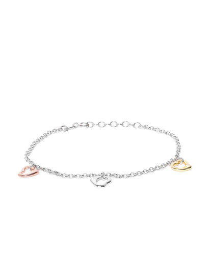 Carlton London Double Toned Rhodium Plated Heart-Shape Charm Bracelet