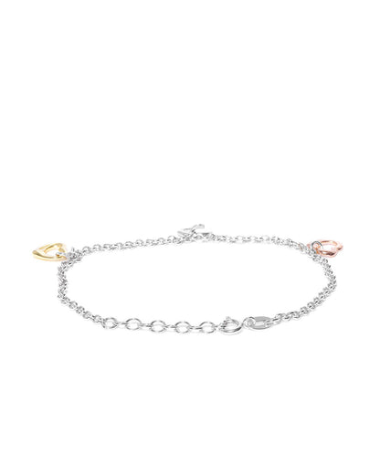 Carlton London Double Toned Rhodium Plated Heart-Shape Charm Bracelet