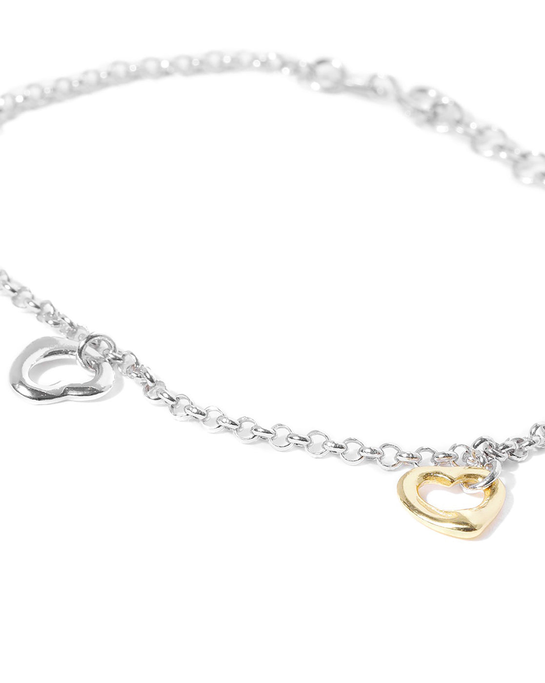 Carlton London Double Toned Rhodium Plated Heart-Shape Charm Bracelet