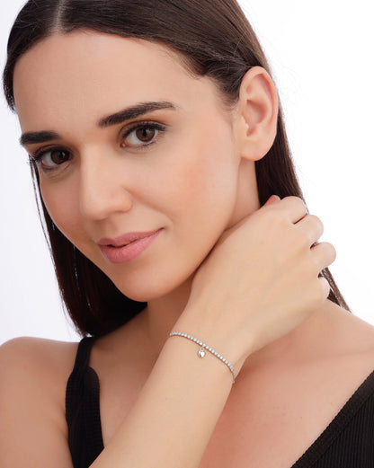 925 Sterling Silver Rhodium Plated CZ Heart Charm Bracelet