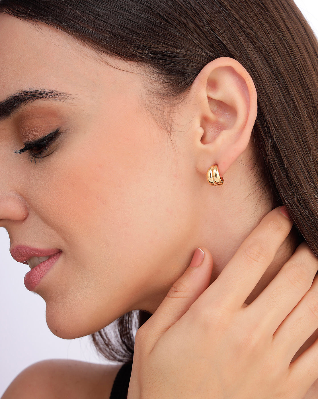 18kt Gold Plated Contemporary Half Hoop Earring