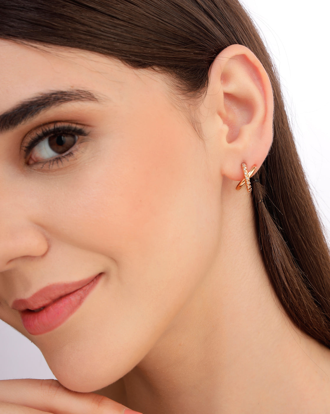 18kt Rose Gold Plated Curved CZ Half Hoop Earring
