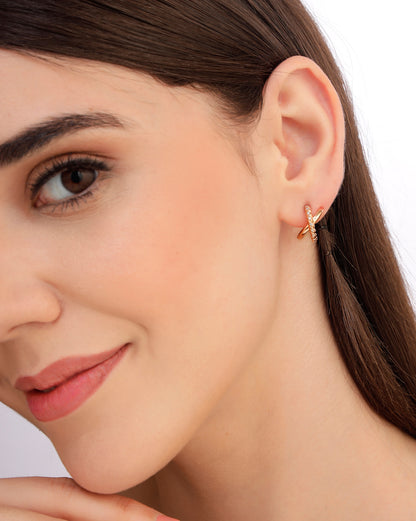 18kt Rose Gold Plated Curved CZ Half Hoop Earring