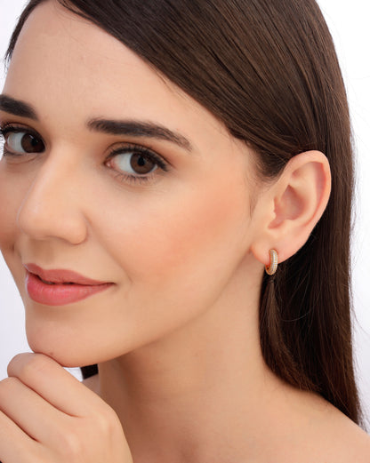 18kt Gold Plated CZ Half Hoop Earring