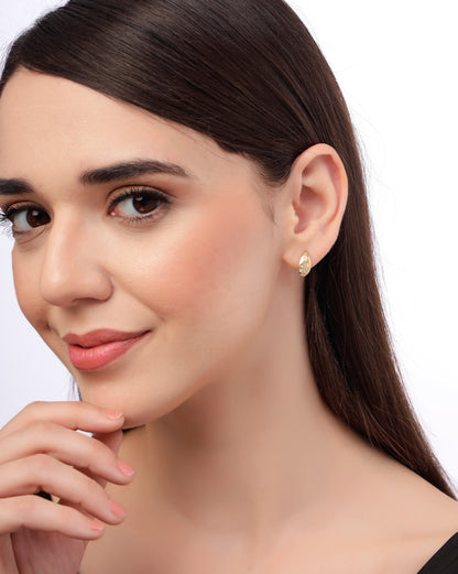 18kt Gold Plated CZ Bejeweled Oval Stud Earring