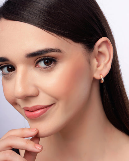 18kt Rose Gold Plated CZ Modern Arc Half Hoop Earring