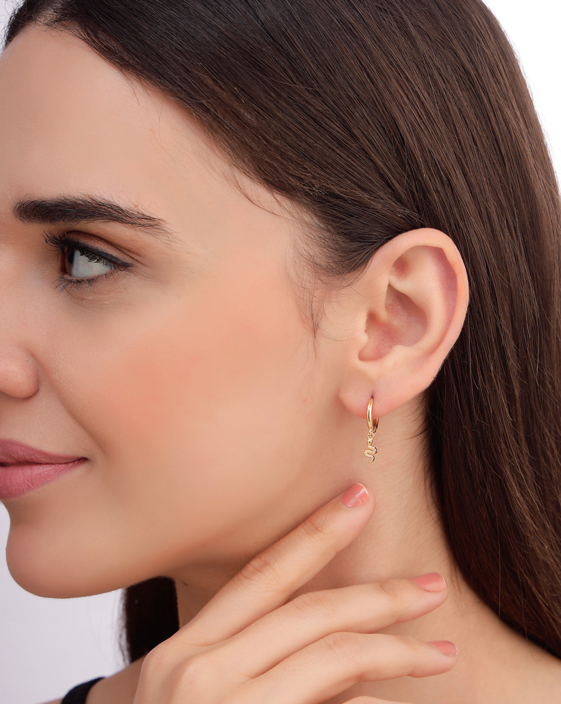 18kt Gold Plated Dangling Snake Hoop Earring