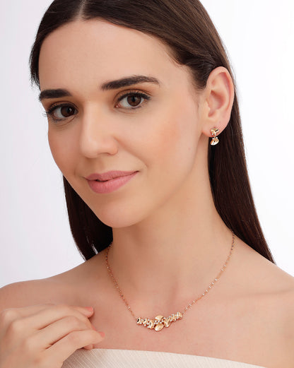 18kt Rose Gold Plated CZ Contemporary Necklace and Earring Set