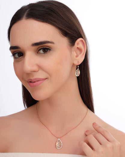 18kt Rose Gold Plated CZ Leaf Necklace and Earring Set