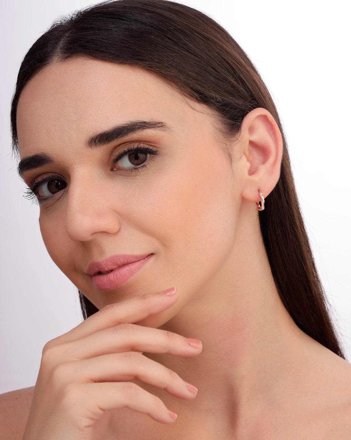 925 Sterling Silver 18kt Rose Gold Plated CZ Hoop Earring