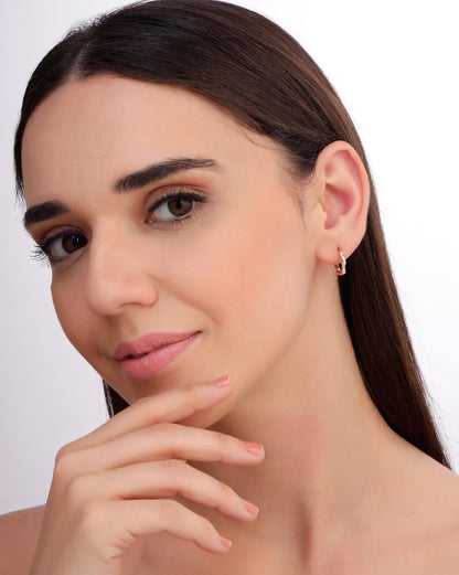 925 Sterling Silver 18kt Rose Gold Plated CZ Hoop Earring