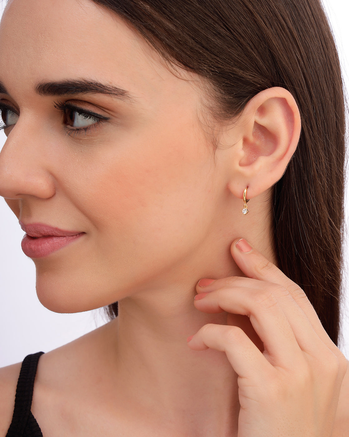 925 Sterling Silver 18kt Gold Plated Dangling CZ Mini Hoop Earring