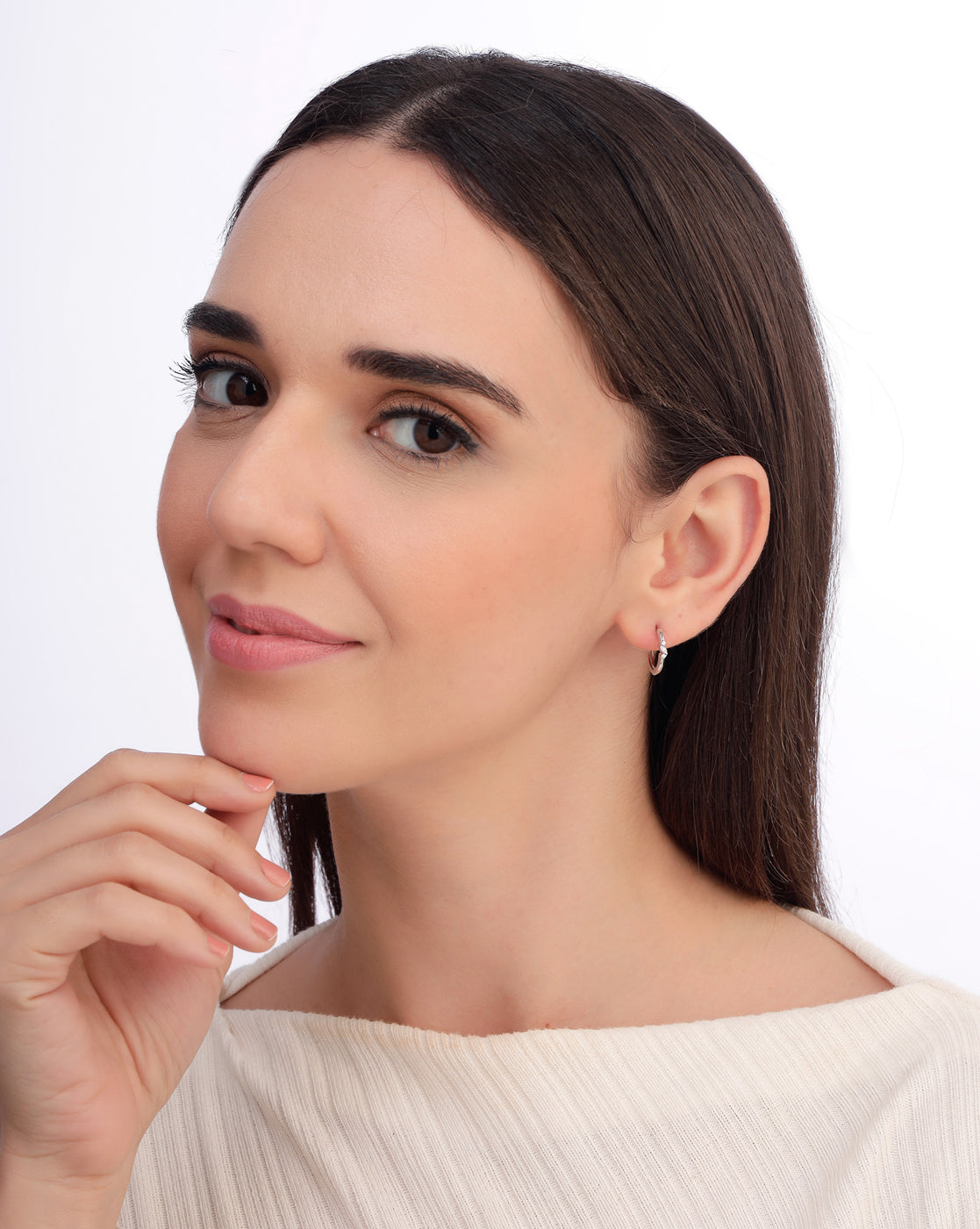 925 Sterling Silver Rhodium Plated CZ Hoop Earring