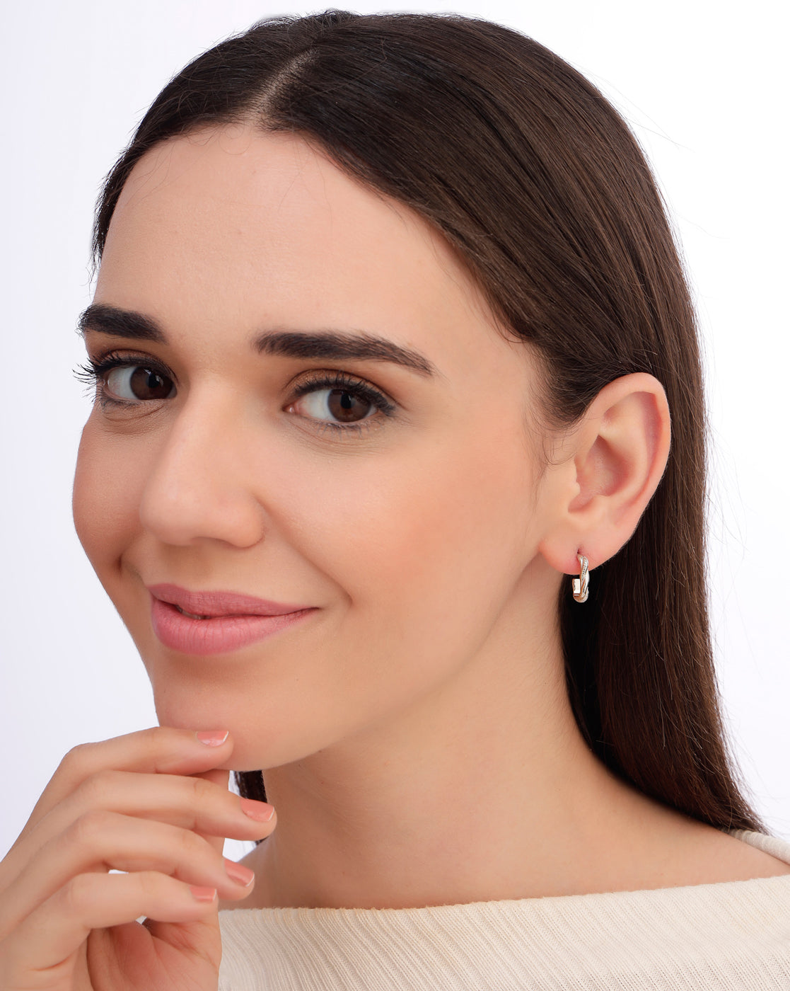 925 Sterling Silver Rhodium Plated Sculpted Half Hoop Earring