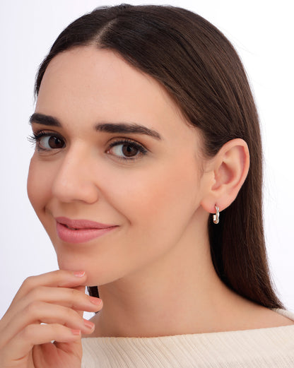 925 Sterling Silver Rhodium Plated Sculpted Half Hoop Earring
