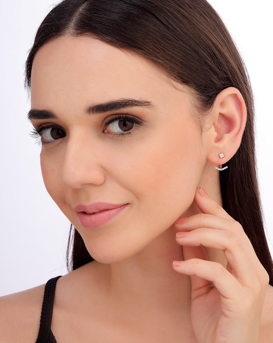 925 Sterling Silver 18kt Rose Gold Plated CZ Jacket Earring