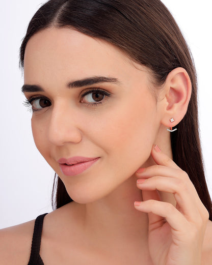 925 Sterling Silver 18kt Rose Gold Plated CZ Jacket Earring