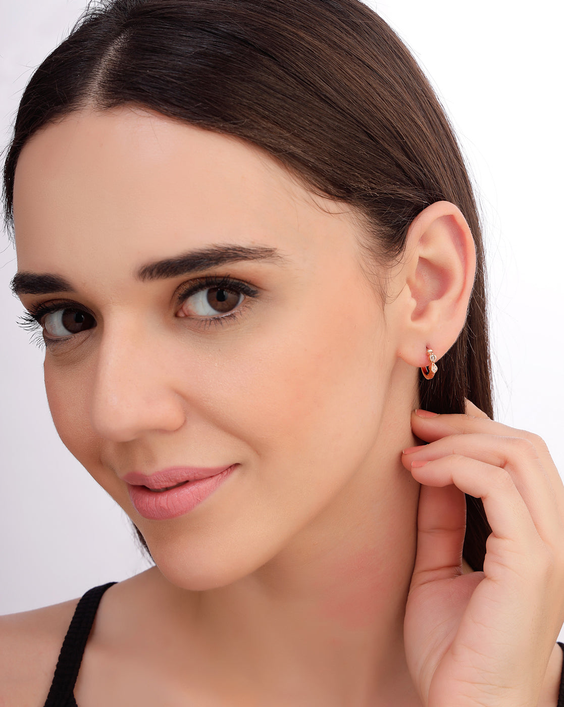 925 Sterling Silver 18kt Rose Gold Plated CZ Luxe Sculpted Huggie Earring