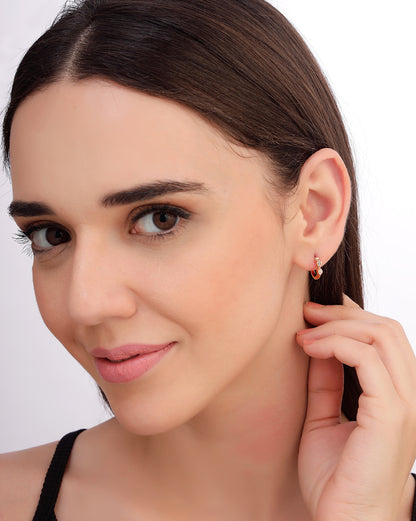 925 Sterling Silver 18kt Rose Gold Plated CZ Luxe Sculpted Huggie Earring