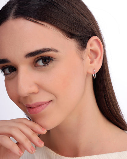 925 Sterling Silver Rhodium Plated Oval Hoop Earring