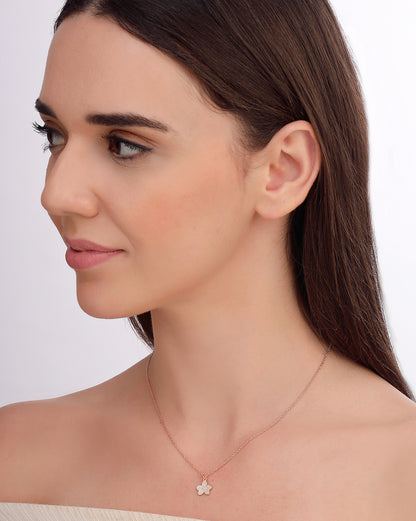 925 Sterling Silver 18kt Rose Gold Plated CZ Floral Penand and Chain