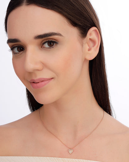 925 Sterling Silver 18kt Rose Gold Plated CZ Heart Pendant and Chain