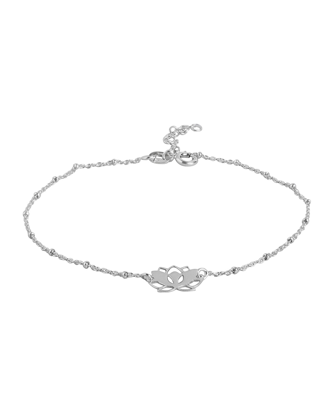 925 Sterling Silver Inline Floral With Rhodium Plated Adjustable Anklet