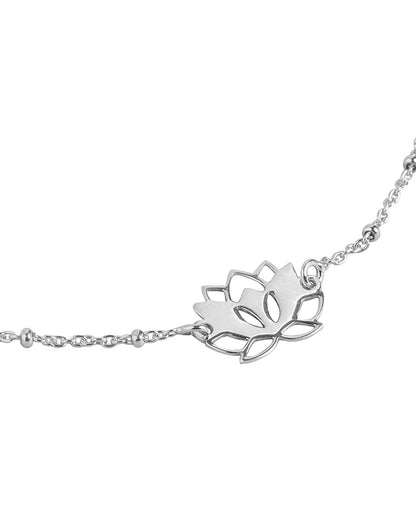 925 Sterling Silver Inline Floral With Rhodium Plated Adjustable Anklet