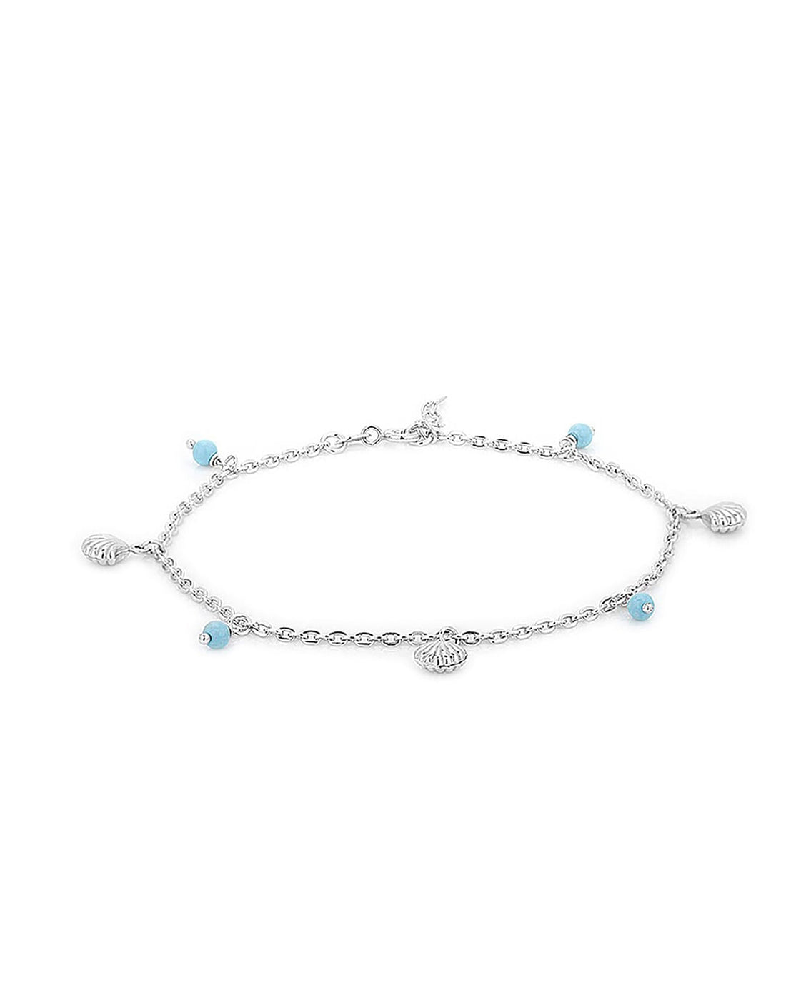 925 Sterling Silver Rhodium Plated And Bead Charm Anklet For Women