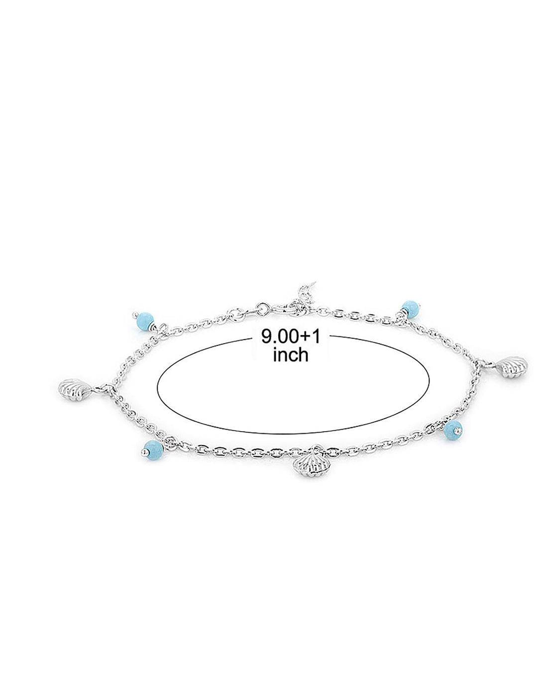 925 Sterling Silver Rhodium Plated And Bead Charm Anklet For Women