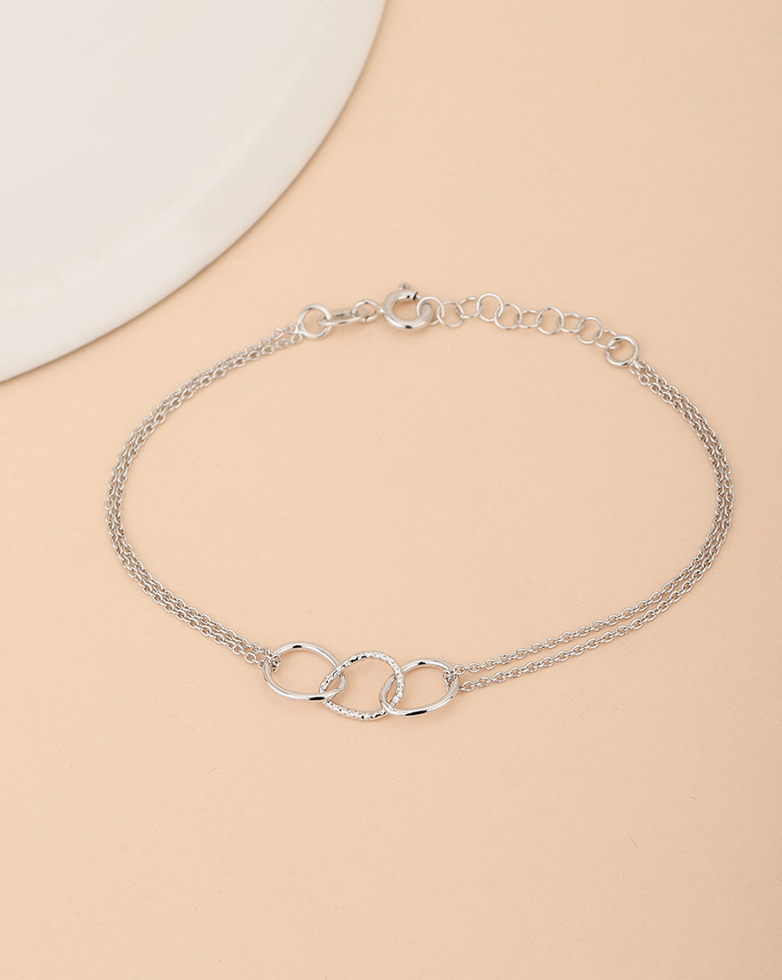 925 Sterling Silver Rhodium Plated Double Chain Adjustable Link Bracelet