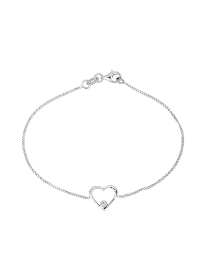 925 Sterling Silver with Rhodium Plated and CZ Heart Charm Bracelet