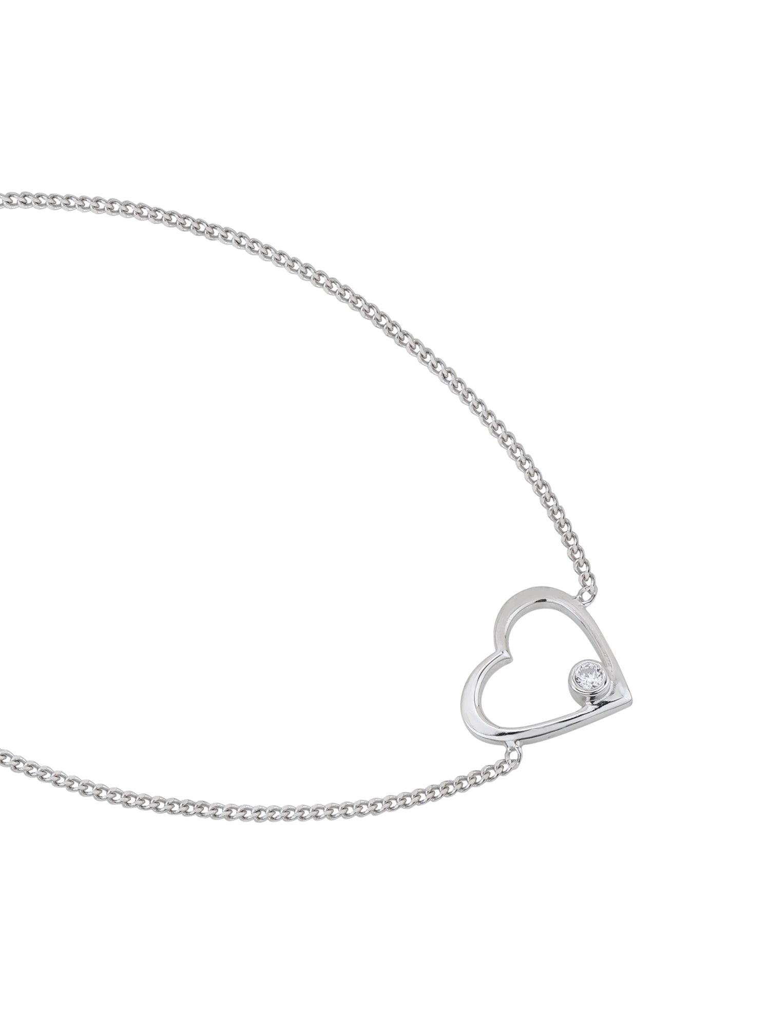 925 Sterling Silver with Rhodium Plated and CZ Heart Charm Bracelet